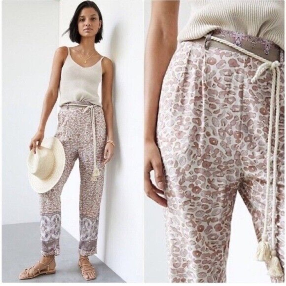 NWT ANTHROPOLOGIE OLLARI TASSELED TAPERED PANTS IN LIGHT MAUVE
